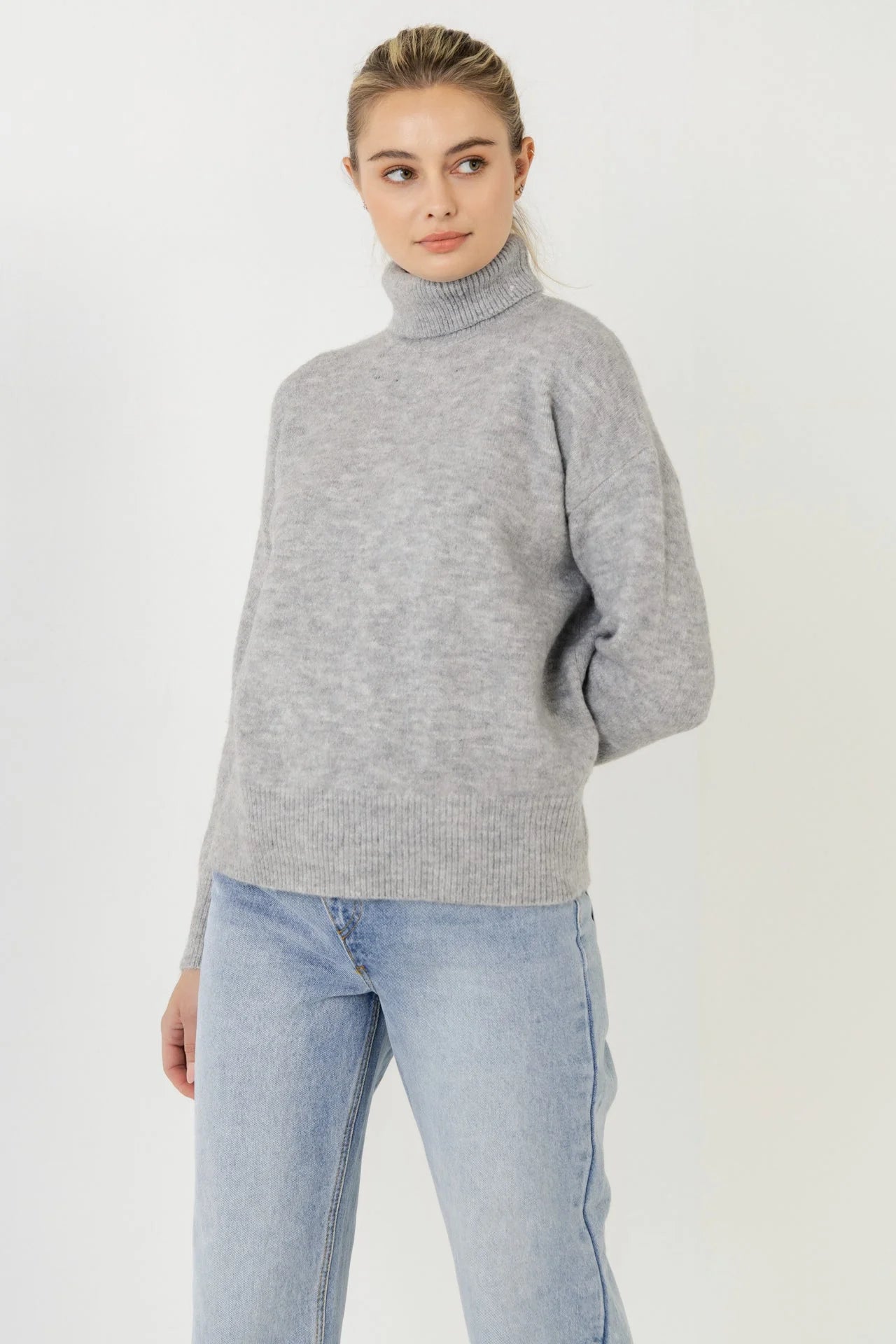 English Factory - Turtleneck Long Sleeve Sweater - Grey