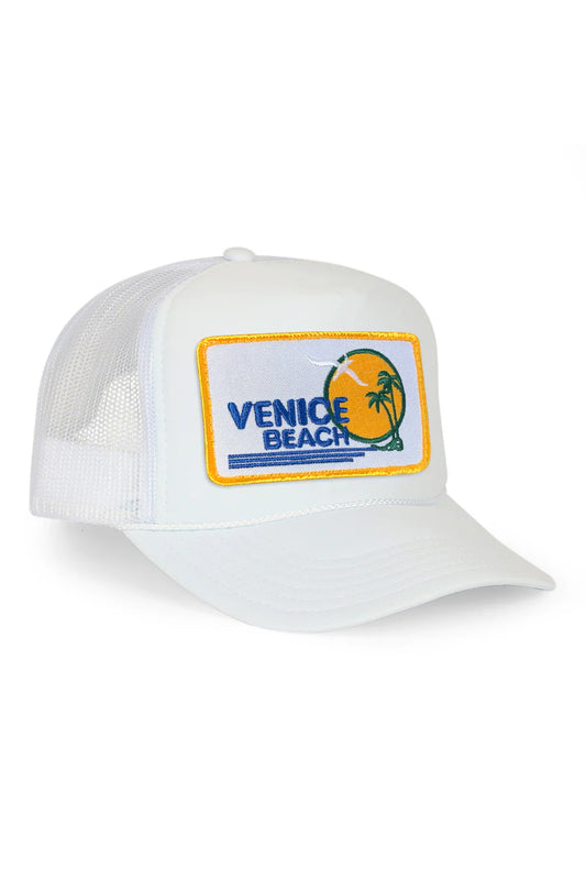 Venice Beach Vintage Trucker Hat - White
