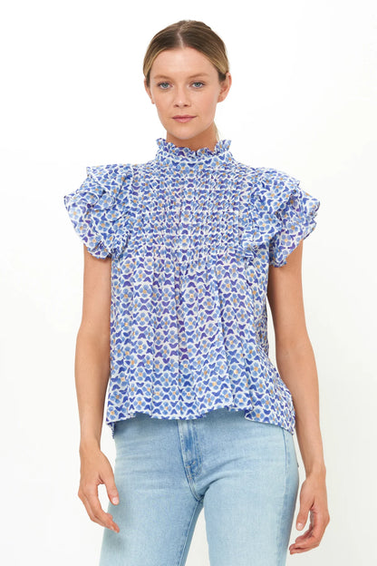 Oliphant - Pintuck Ruffle Top - Veranda Blue