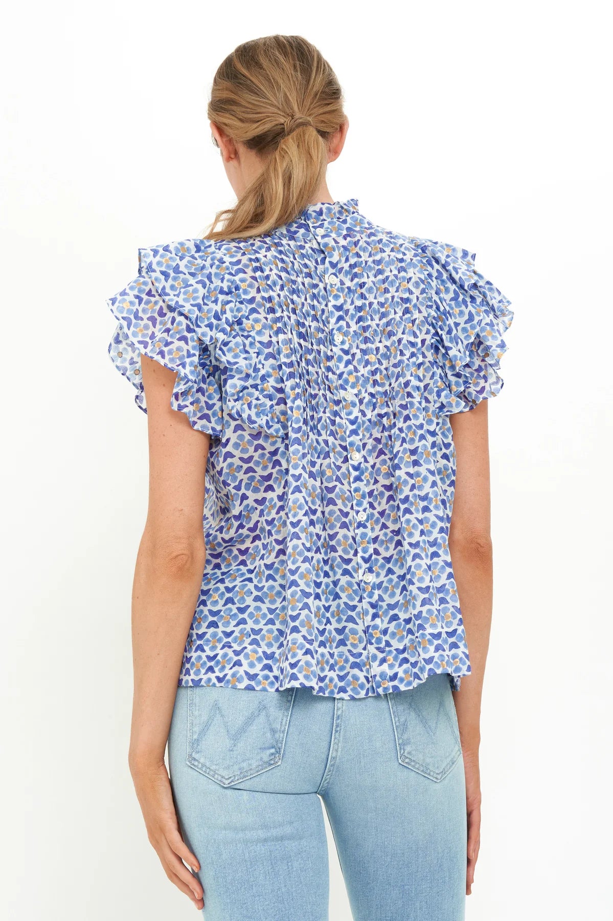 Oliphant - Pintuck Ruffle Top - Veranda Blue