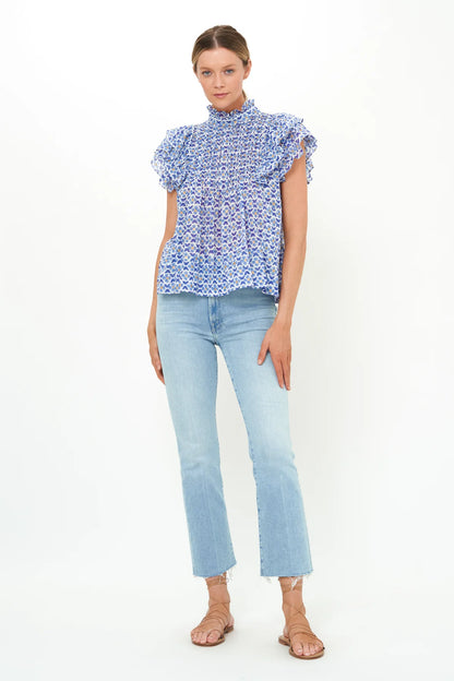 Oliphant - Pintuck Ruffle Top - Veranda Blue