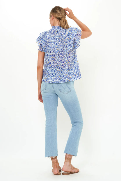 Oliphant - Pintuck Ruffle Top - Veranda Blue