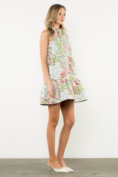 Sleeveless Flower Embroidered Dress - Cream