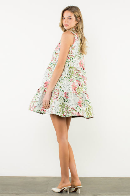 Sleeveless Flower Embroidered Dress - Cream