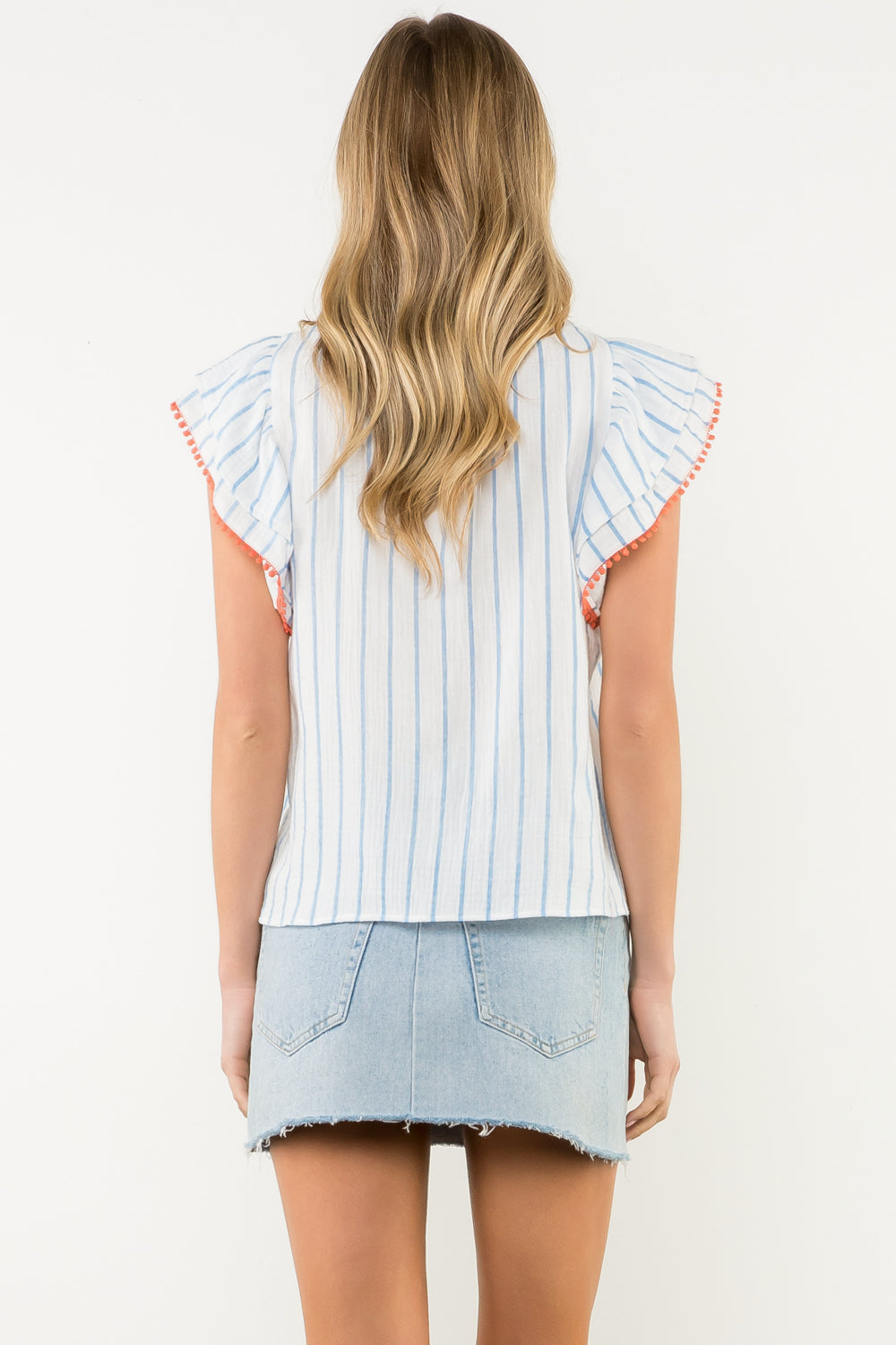 Flutter Sleeve Striped Top - Light Blue
