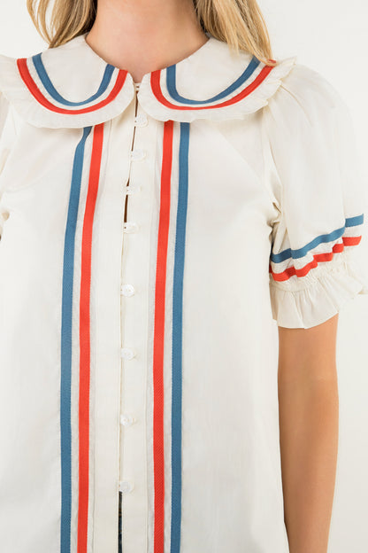 Puff Sleeve Button Up Top - Cream