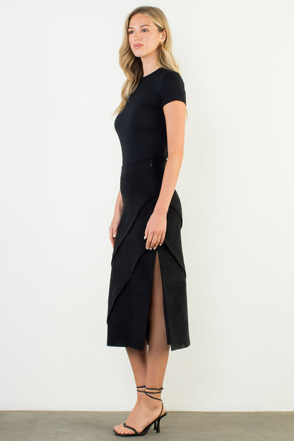 Long Suede Skirt - Black