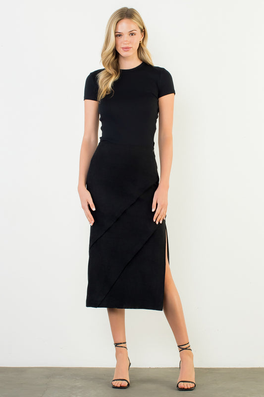 Long Suede Skirt - Black