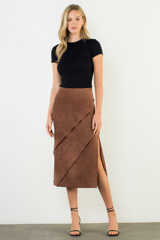 Long Suede Skirt - Brown