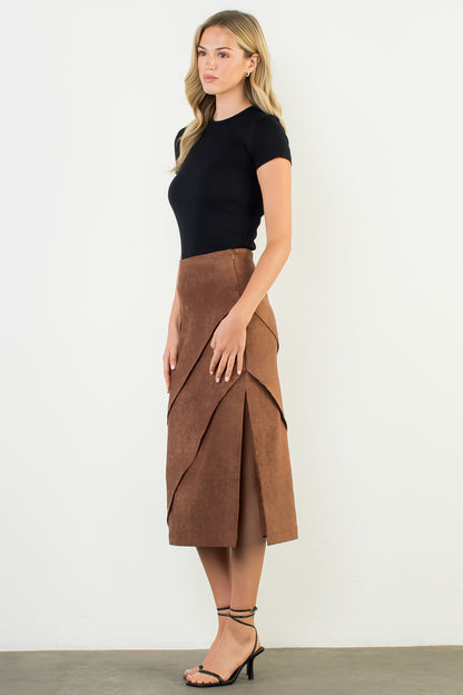 Long Suede Skirt - Brown