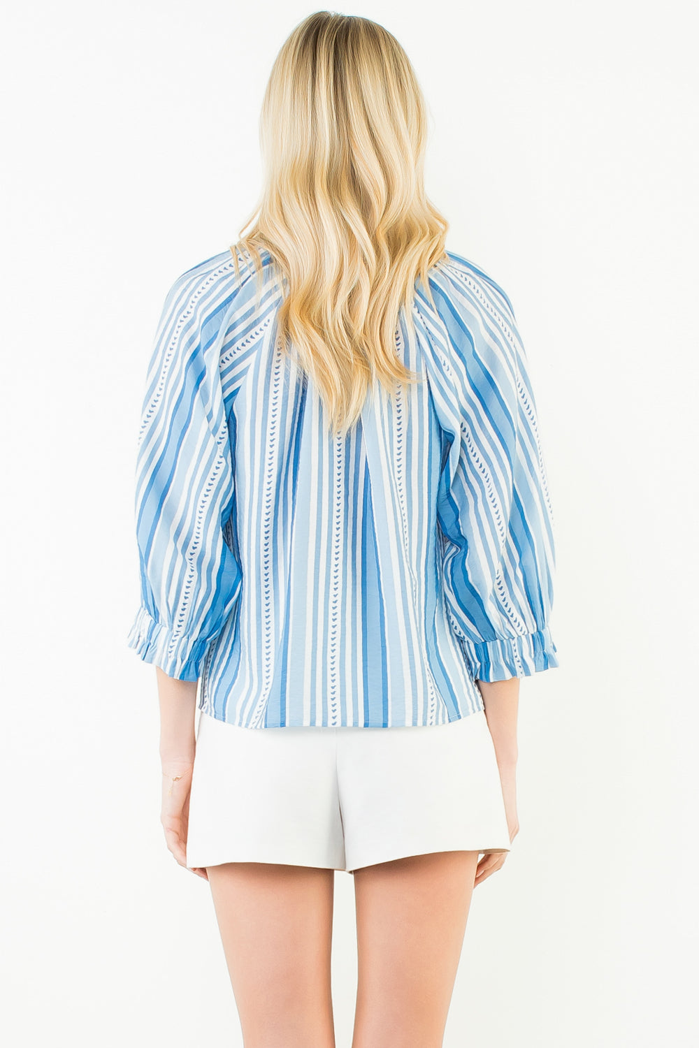 Long Sleeve Striped Pattern Top - Blue