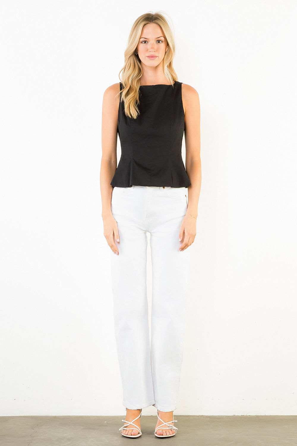Sleeveless Peplum Top - Black