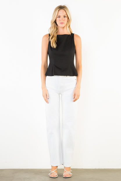 Sleeveless Peplum Top - Black