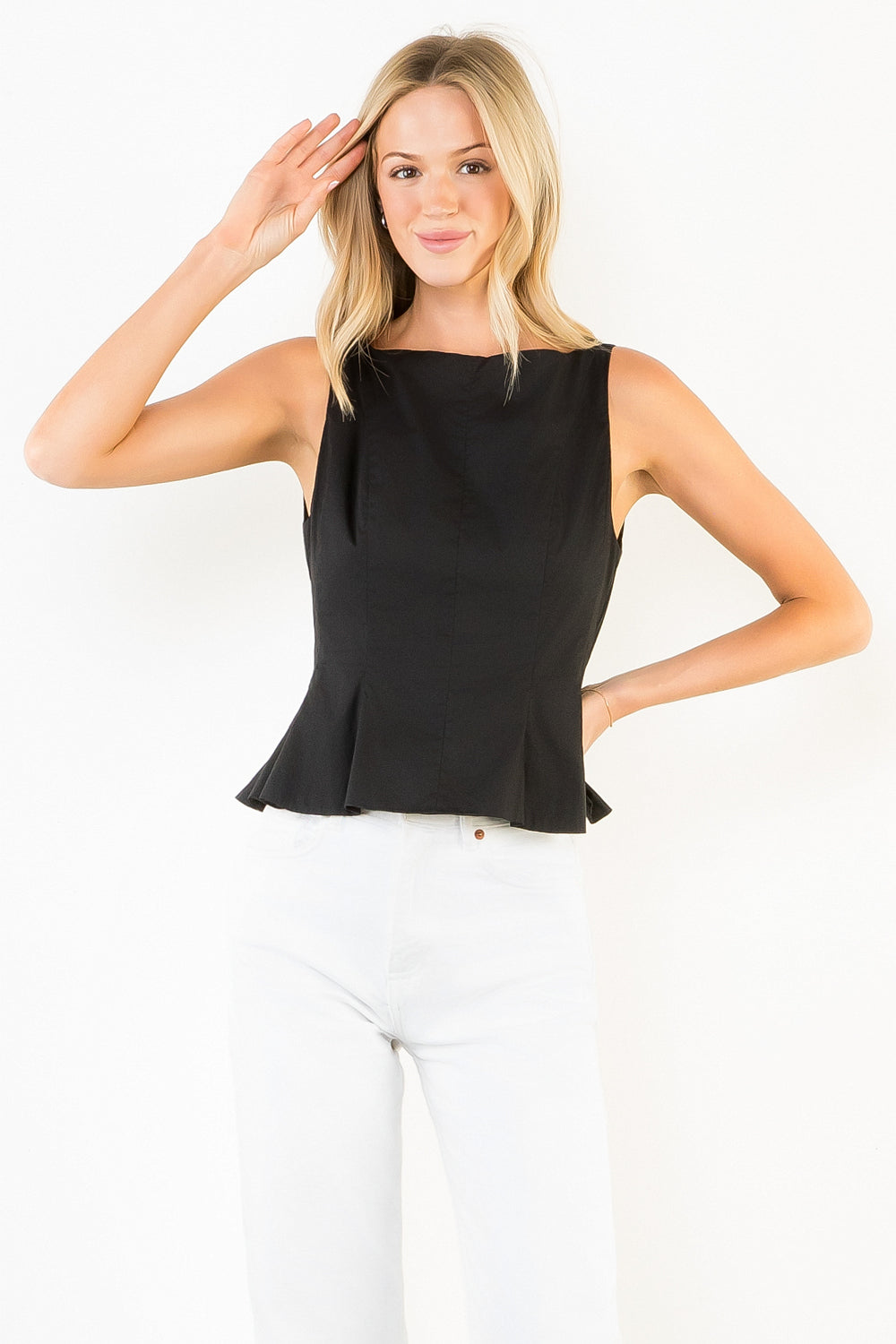 Sleeveless Peplum Top - Black