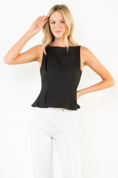Sleeveless Peplum Top - Black