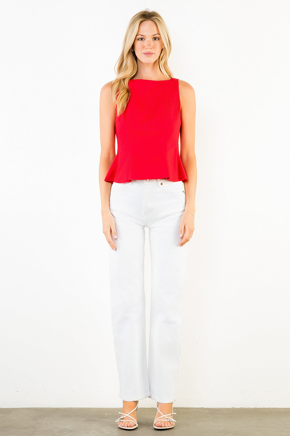 Sleeveless Peplum Top - Red