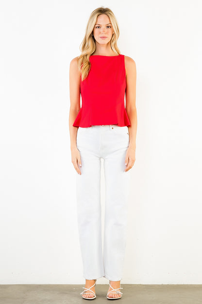 Sleeveless Peplum Top - Red