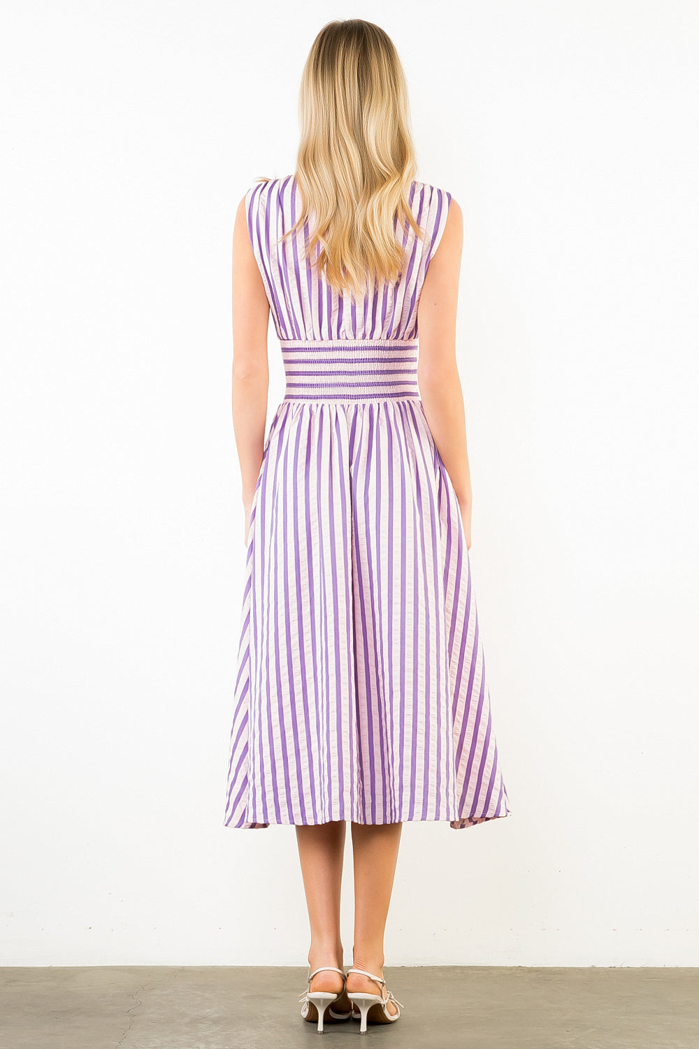 Sleeveless Vertical Stripes Zippered Dress - Pink