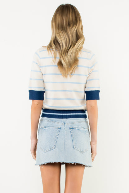 Short Sleeve Striped Knit Top - Cream