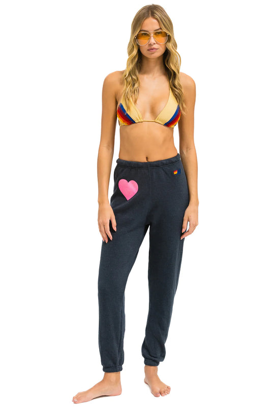 Aviator Nation - Glitter Heart Sweatpants - Charcoal/Neon Pink