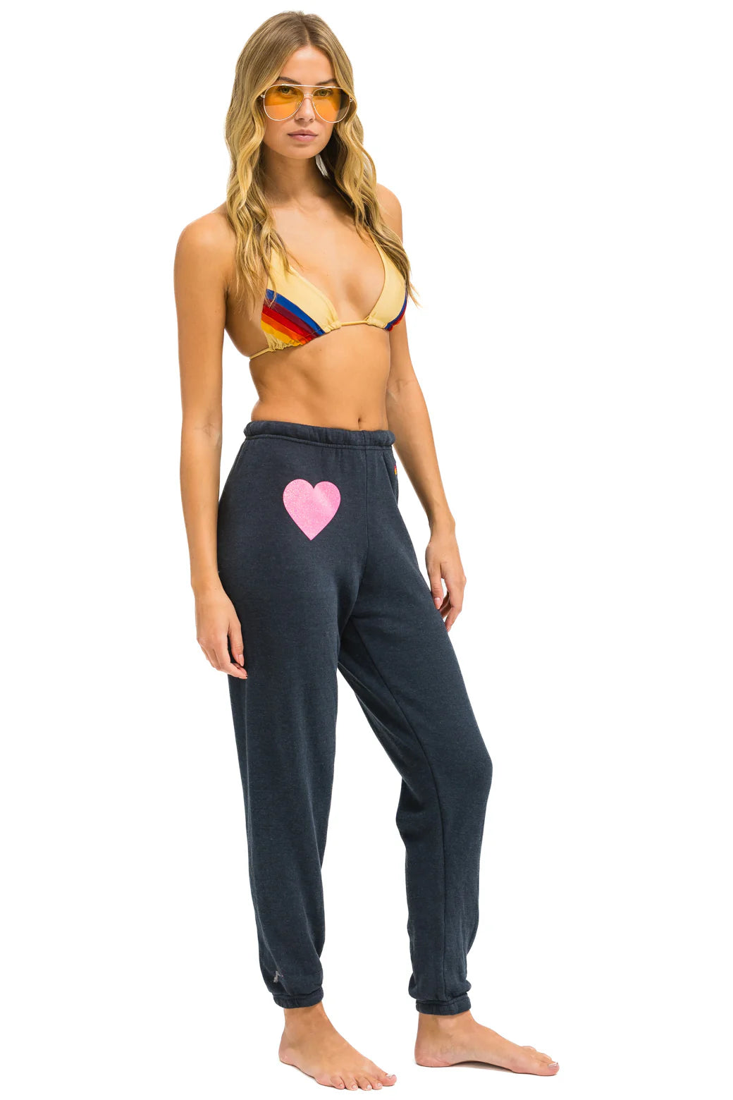 Aviator Nation - Glitter Heart Sweatpants - Charcoal/Neon Pink