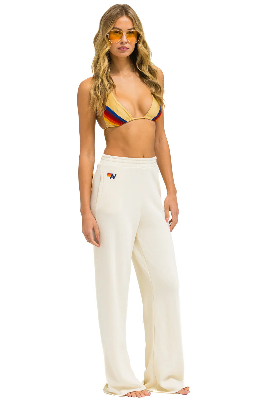 Aviator Nation - Wide Leg - Womens Pocket Sweatpants - Vintage White