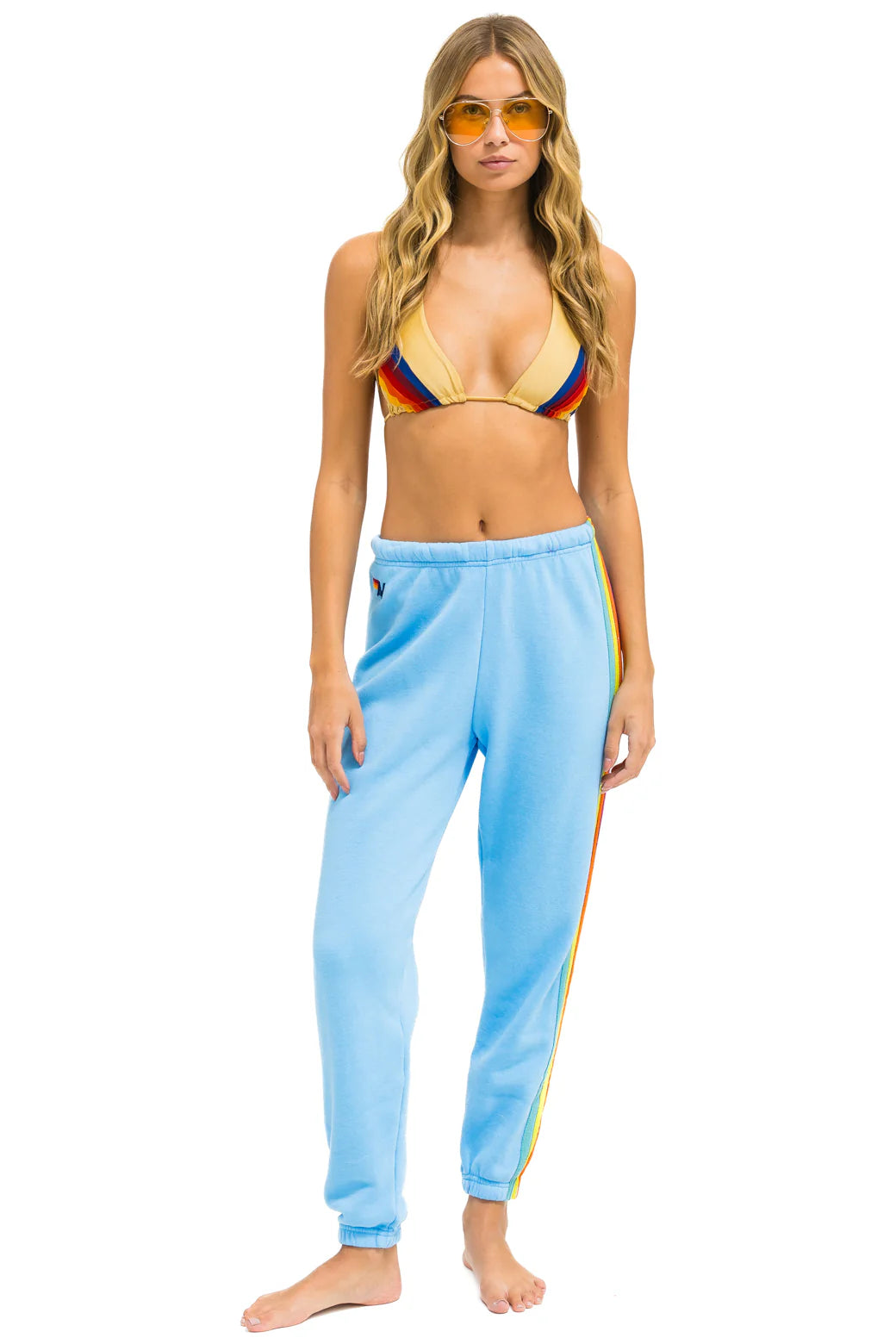 Aviator Nation - 5 Stripe Sweatpants - Sky/Rainbow