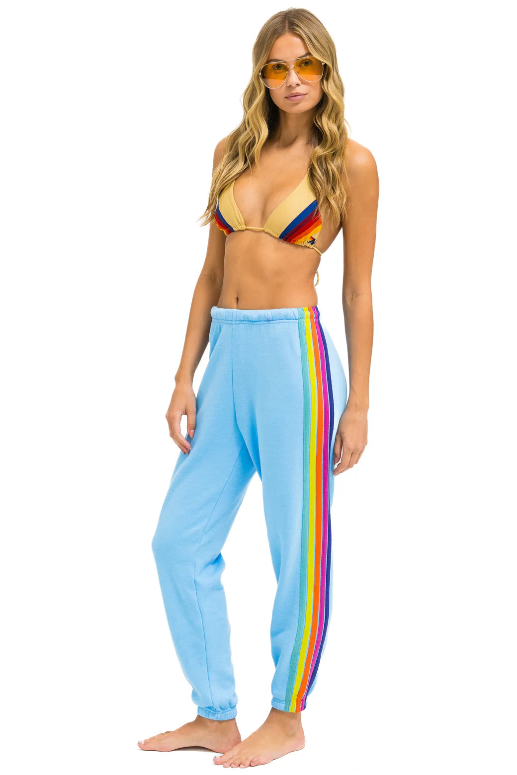 Aviator Nation - 5 Stripe Sweatpants - Sky/Rainbow