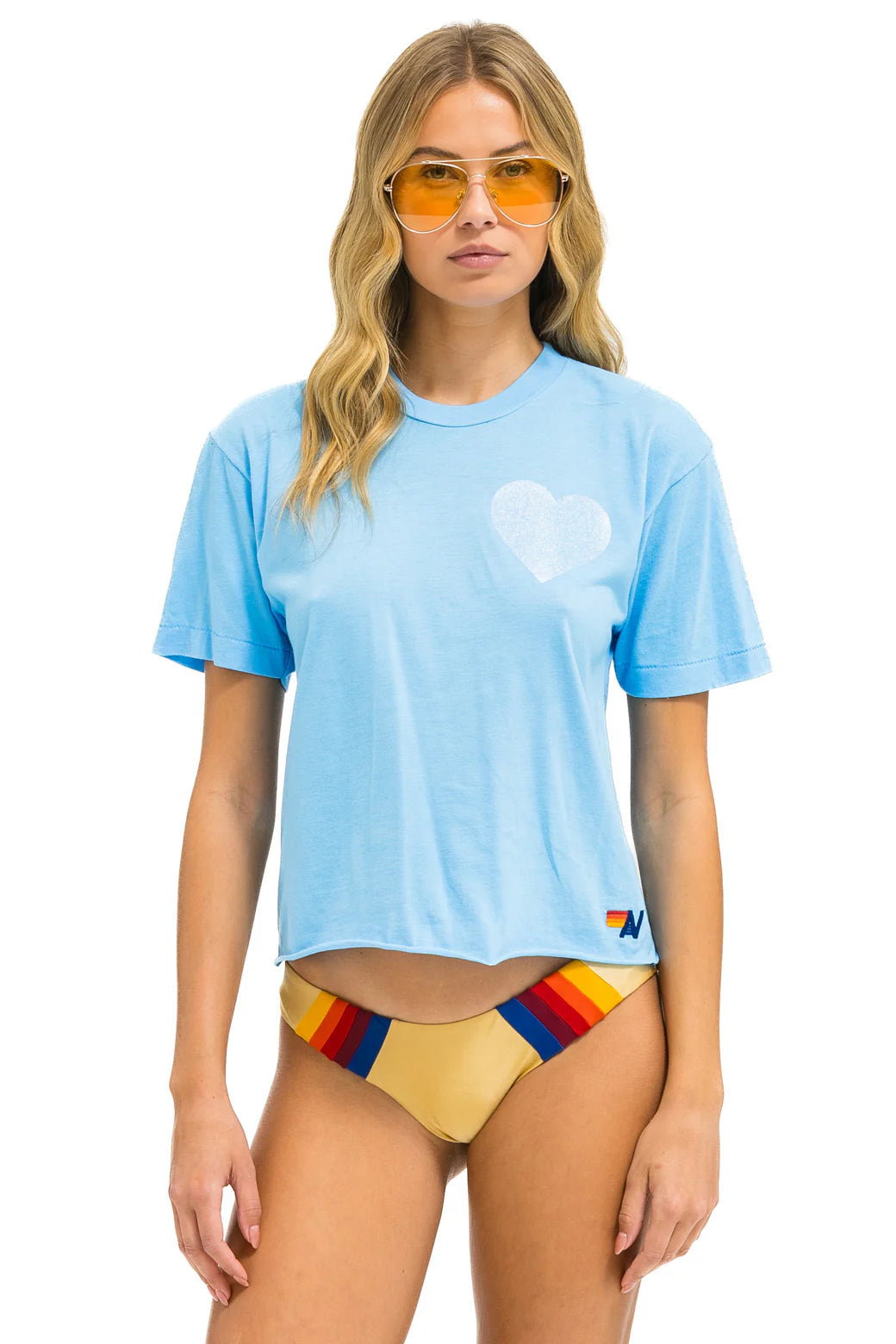 Aviator Nation - Glitter Heart Boyfriend Tee - Sky/Blue