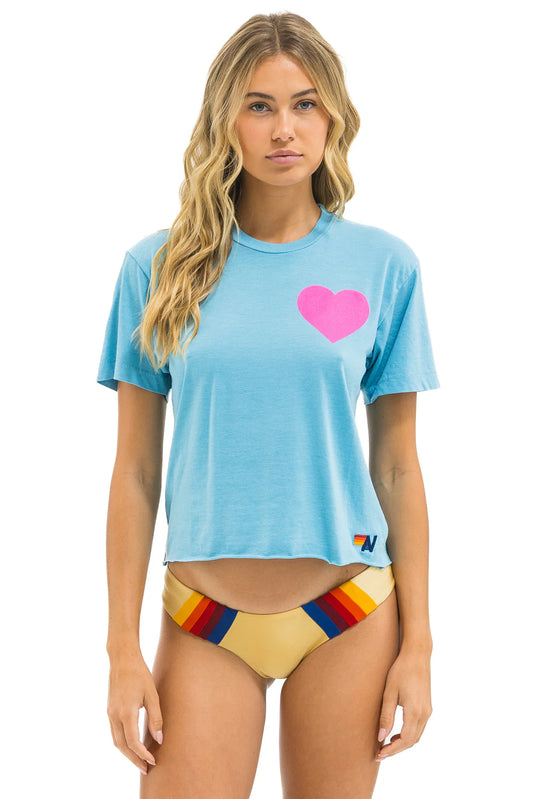 Heart Print Boyfriend Tee - Aqua // Neon Pink