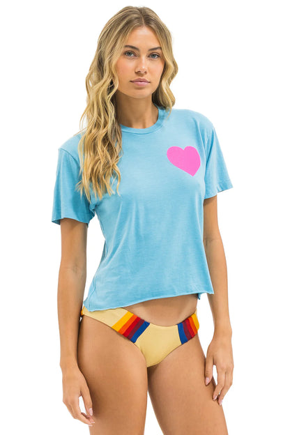 Heart Print Boyfriend Tee - Aqua // Neon Pink