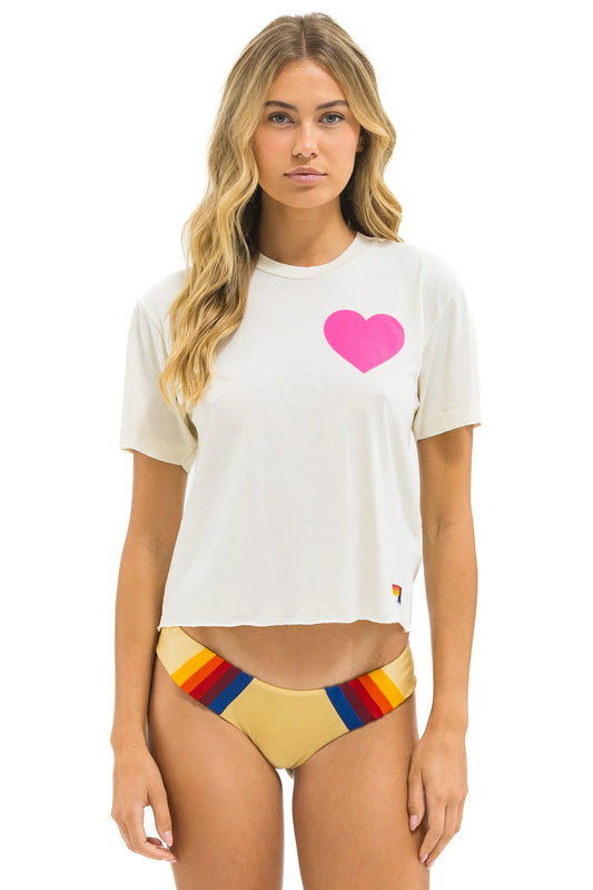 Heart Print Boyfriend Tee - Vintage White // Neon Pink