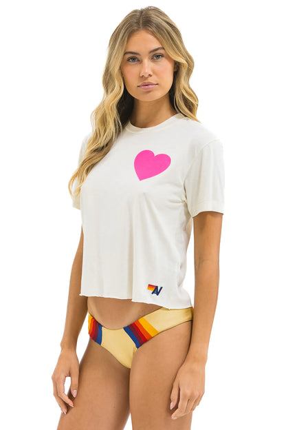Heart Print Boyfriend Tee - Vintage White // Neon Pink