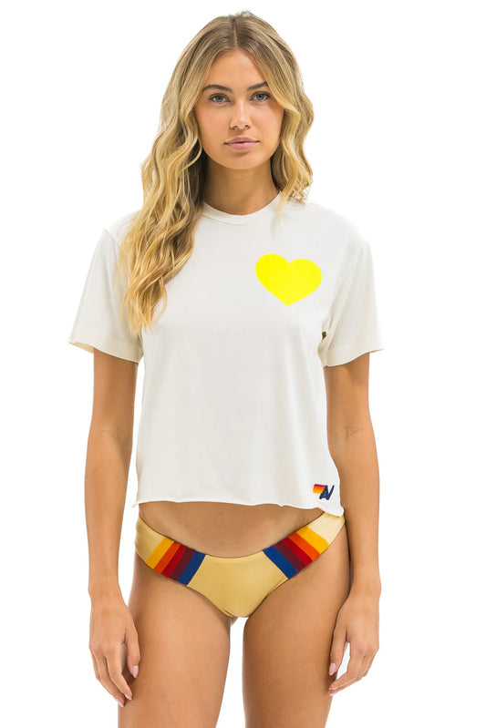 Heart Print Boyfriend Tee - Vintage White // Neon Yellow