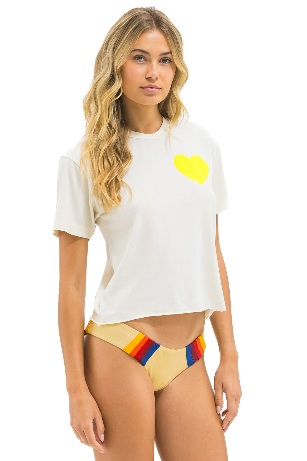 Heart Print Boyfriend Tee - Vintage White // Neon Yellow