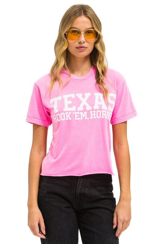 Aviator Nation - University of Texas Bolt Hookem Boyfriend Tee - Neon Pink