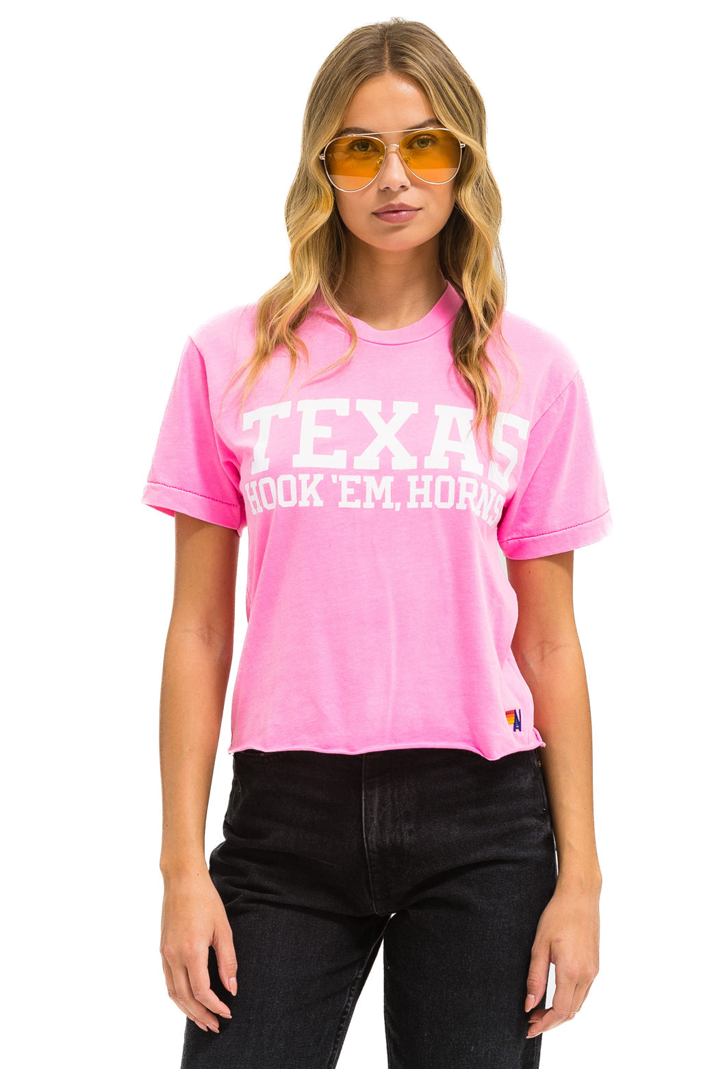 Aviator Nation - University of Texas Bolt Hookem Boyfriend Tee - Neon Pink