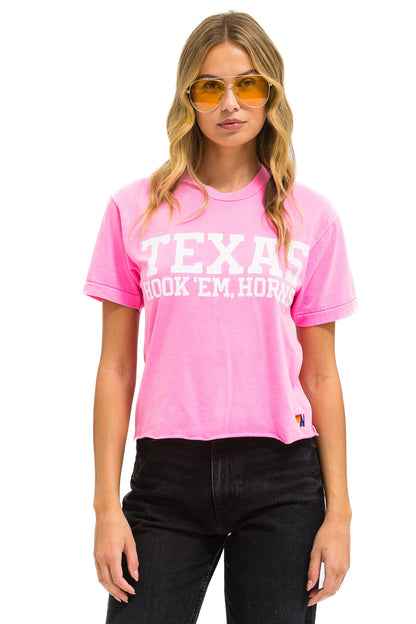 Aviator Nation - University of Texas Bolt Hookem Boyfriend Tee - Neon Pink