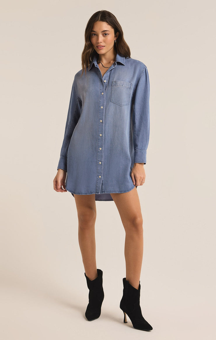 Z SUPPLY - Dover Chambray Mini Dress - Sun Bleached Indigo