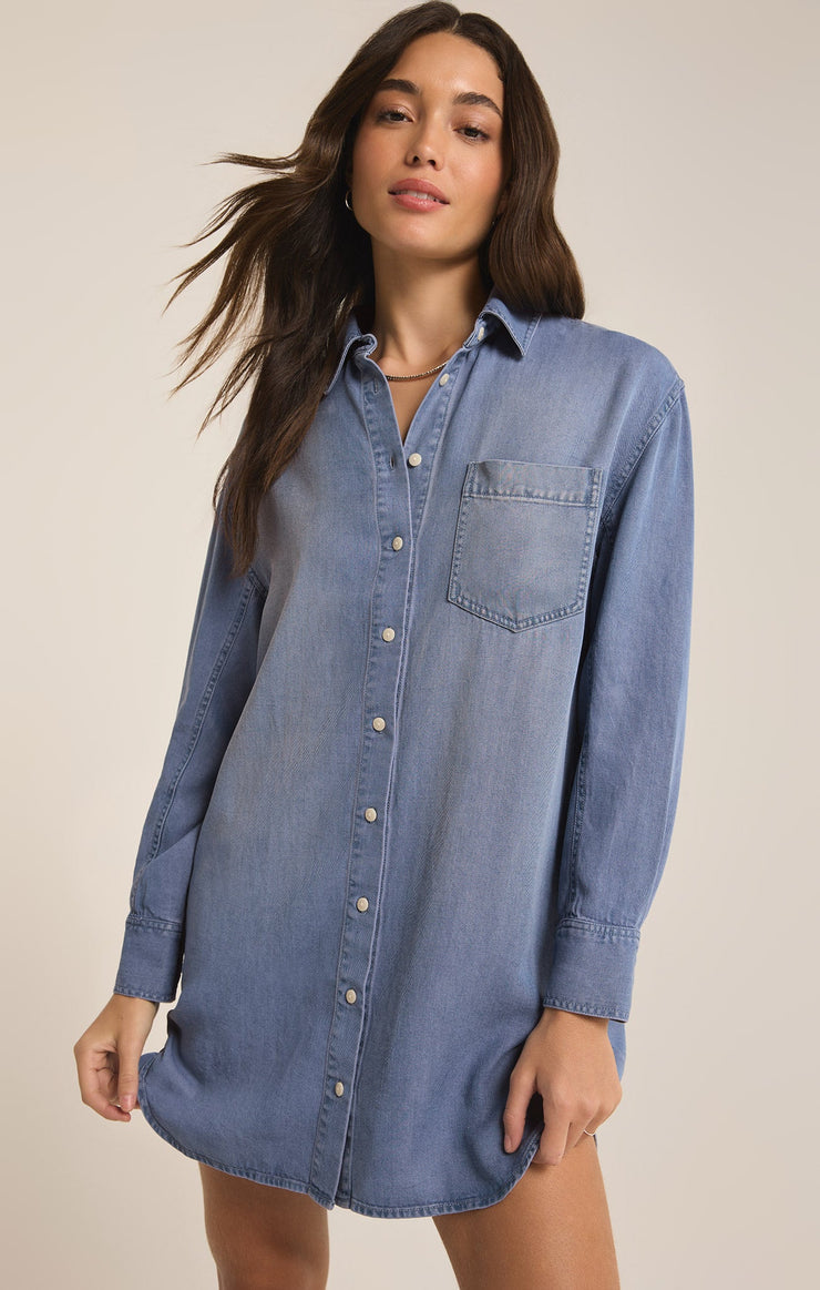 Z SUPPLY - Dover Chambray Mini Dress - Sun Bleached Indigo