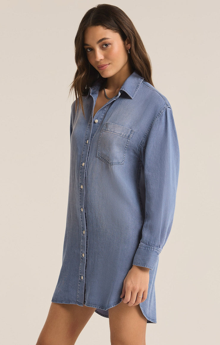 Z SUPPLY - Dover Chambray Mini Dress - Sun Bleached Indigo