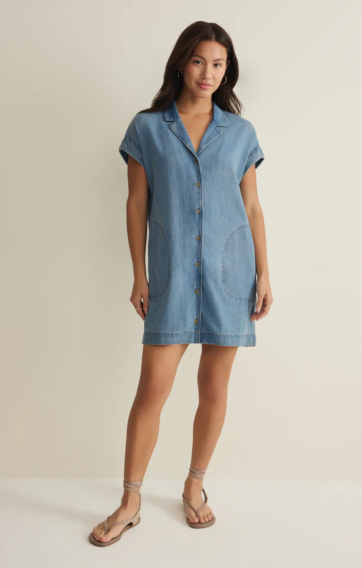 Napa Lightweight Denim Mini Dress - Shoreline