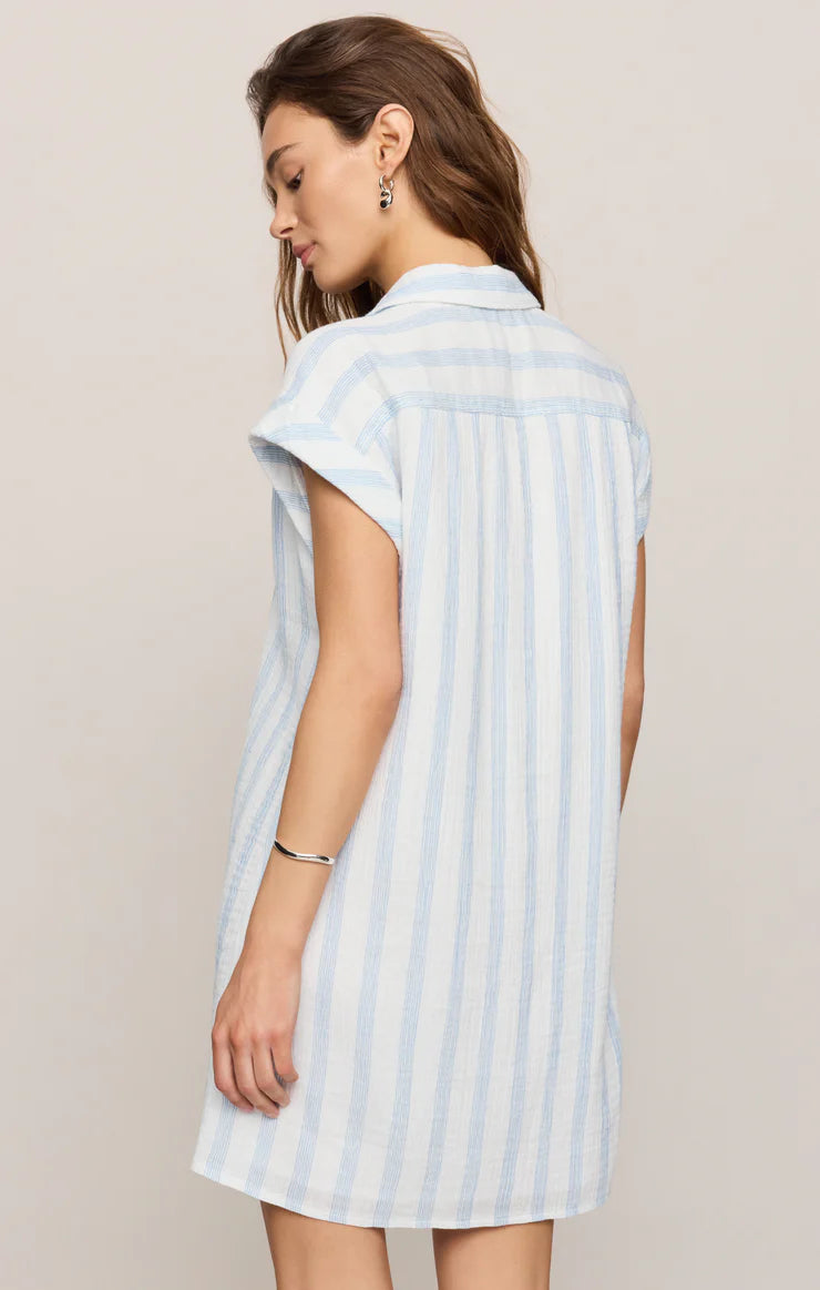 Shellbound Striped Gauze Dress - Sea Salt