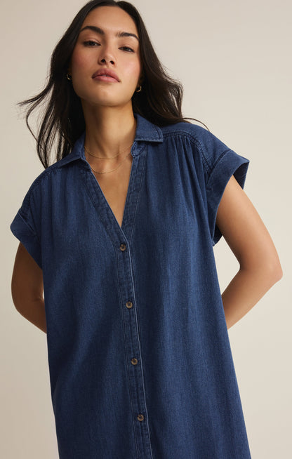 Shellbound Twill Dress - Twilight Blue
