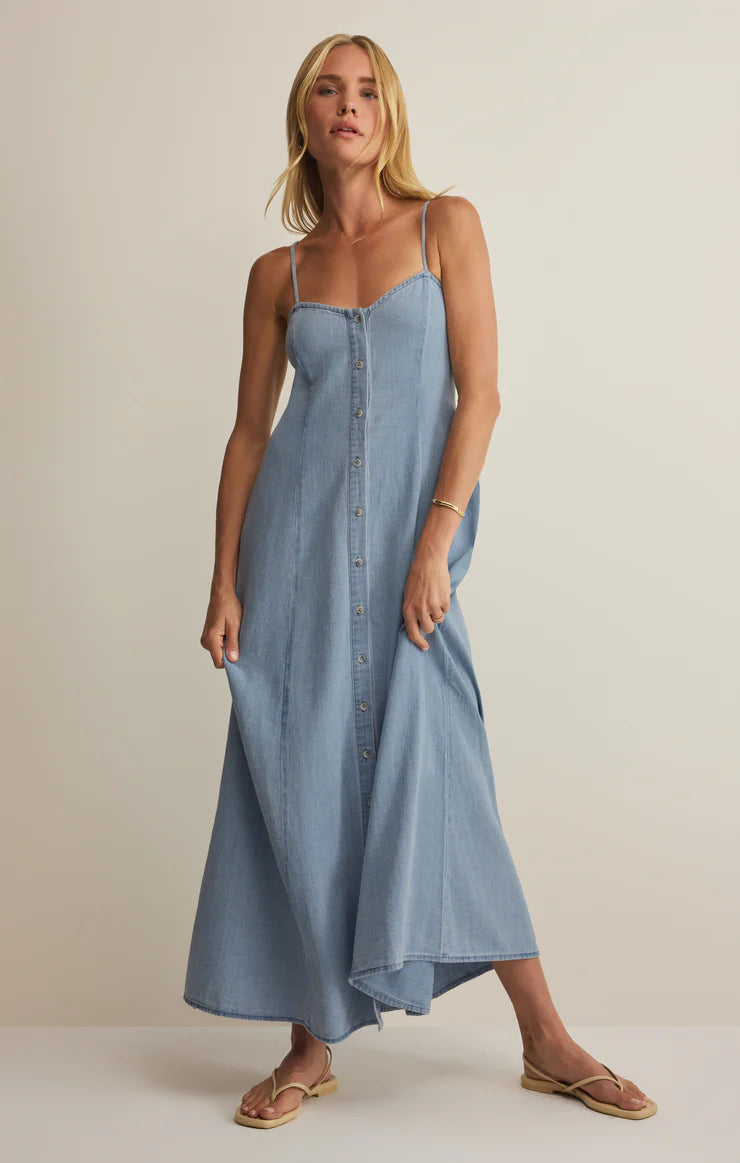 Angel Eyes Chambray Midi Dress - Lake Blue