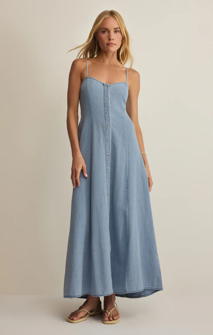 Angel Eyes Chambray Midi Dress - Lake Blue