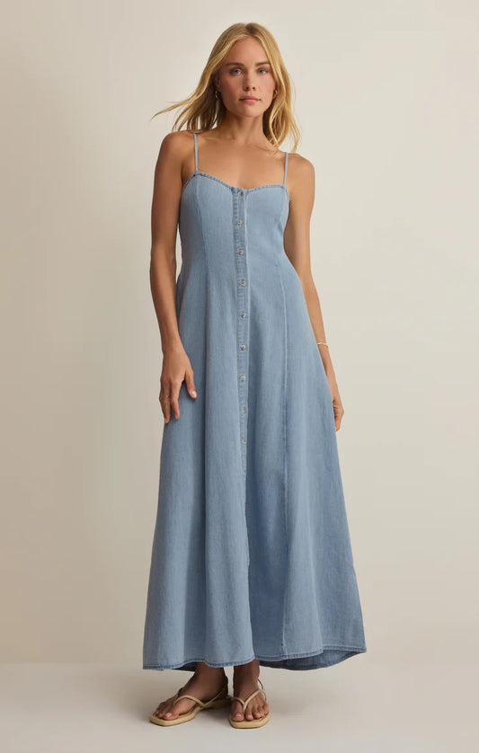 Angel Eyes Chambray Midi Dress - Lake Blue