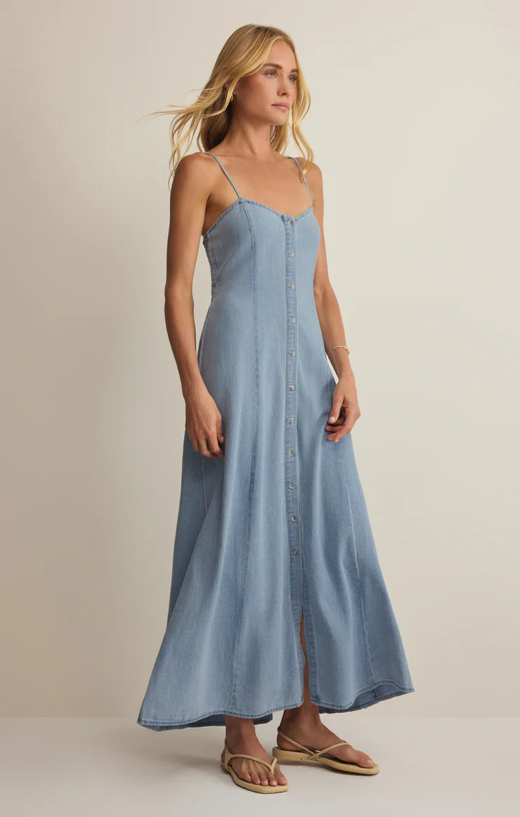 Angel Eyes Chambray Midi Dress - Lake Blue