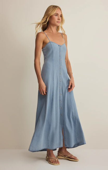 Angel Eyes Chambray Midi Dress - Lake Blue