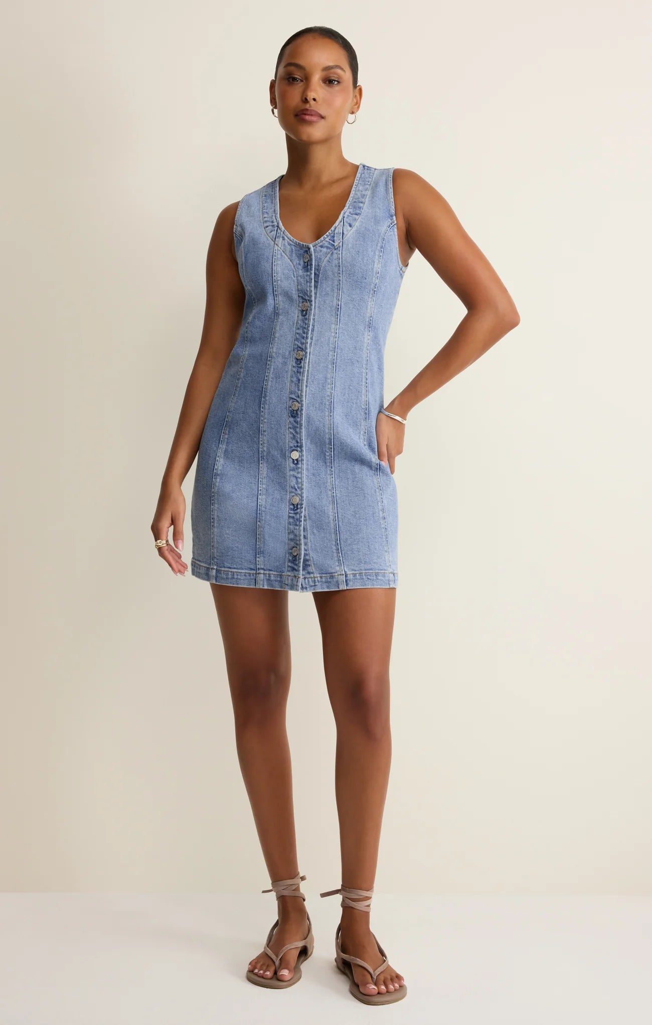 Jolie Denim Seamed Mini Dress - Avalon